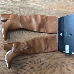 Brown Heeled Boots with Classic Design and Soft Slouchy Shaft